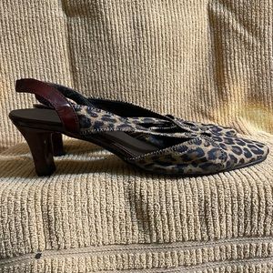 VANELI camel leopard backstrap shoe.